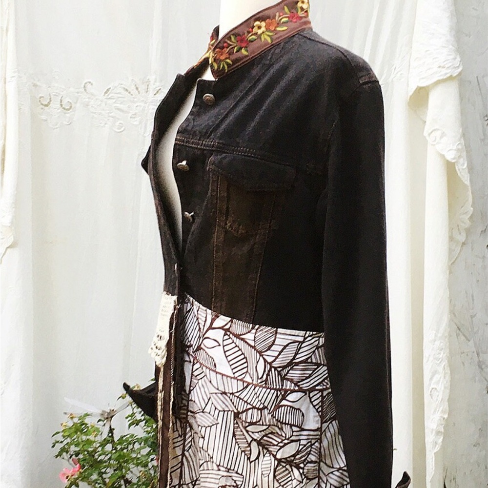 Bohemian Patchwork Long Denim Jacket - image 5